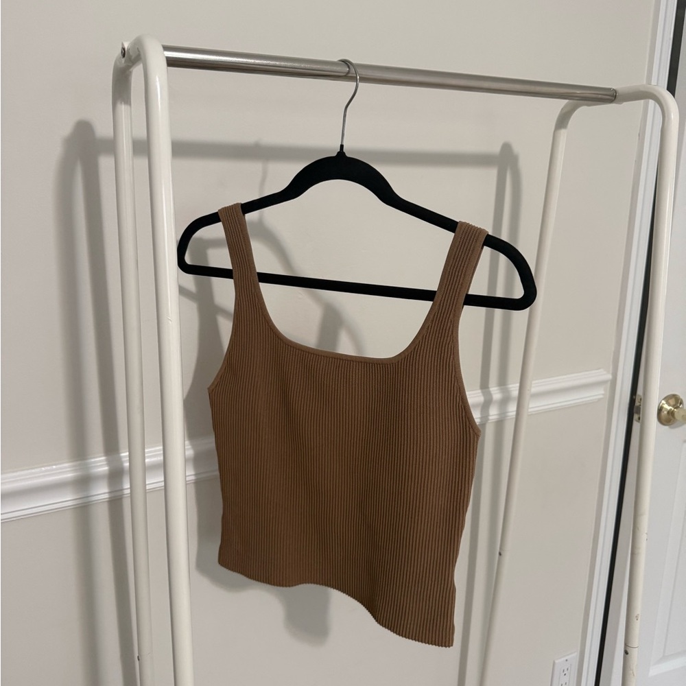 Babaton Ribbed Square Neck Tank - Brown